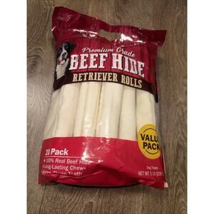 Premium Grade Beef Hide Retriever Rolls for Dogs 20 Pack, 5 Pounds. BB 09/2029